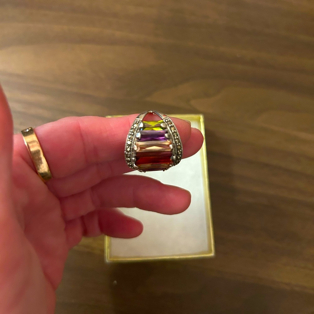 Size 7 Silver Gem Stone Ring - image 6